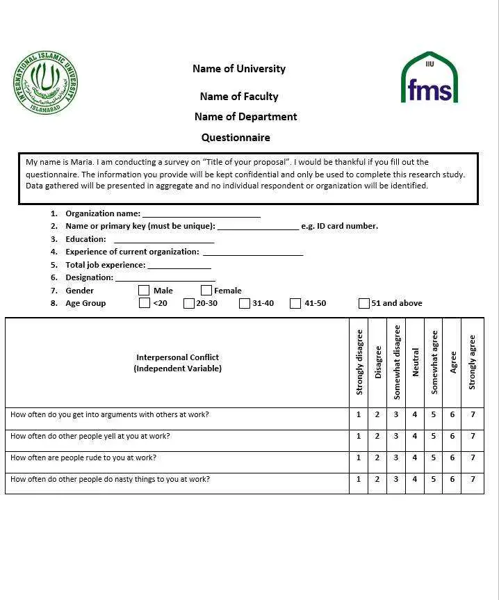 Design A Questionnaire for Research IIUI-International Islamic University Islamabad
