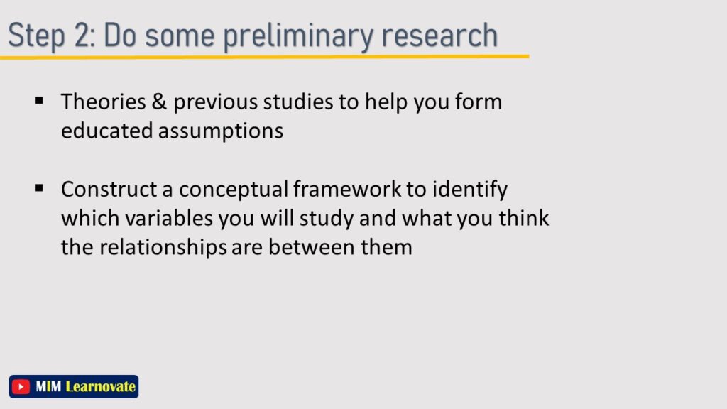 Step 2: Do some preliminary research
Steps for Developing Research hypothesis