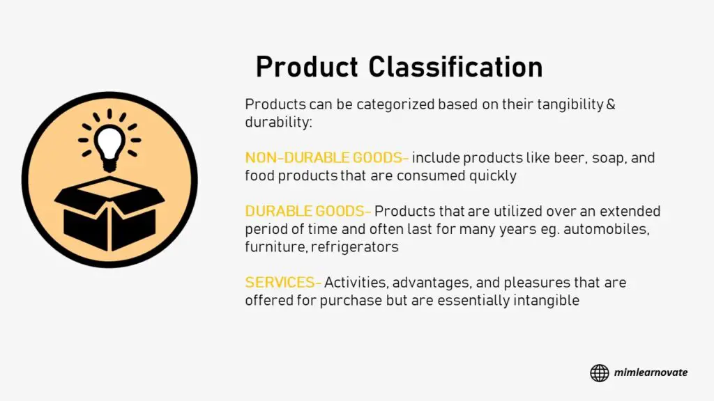 Product Classification, non-durable goods, durable goods, services, power point slide, ppt