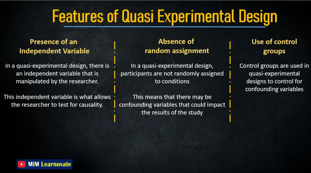 Features of Quasi-Experimental Design. PPT
 Use of control groups
Absence of random assignment
Presence of an independent variable

