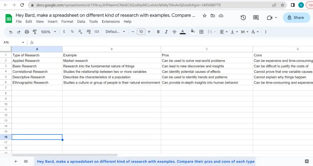 Google Bard can create spreadsheets for you: