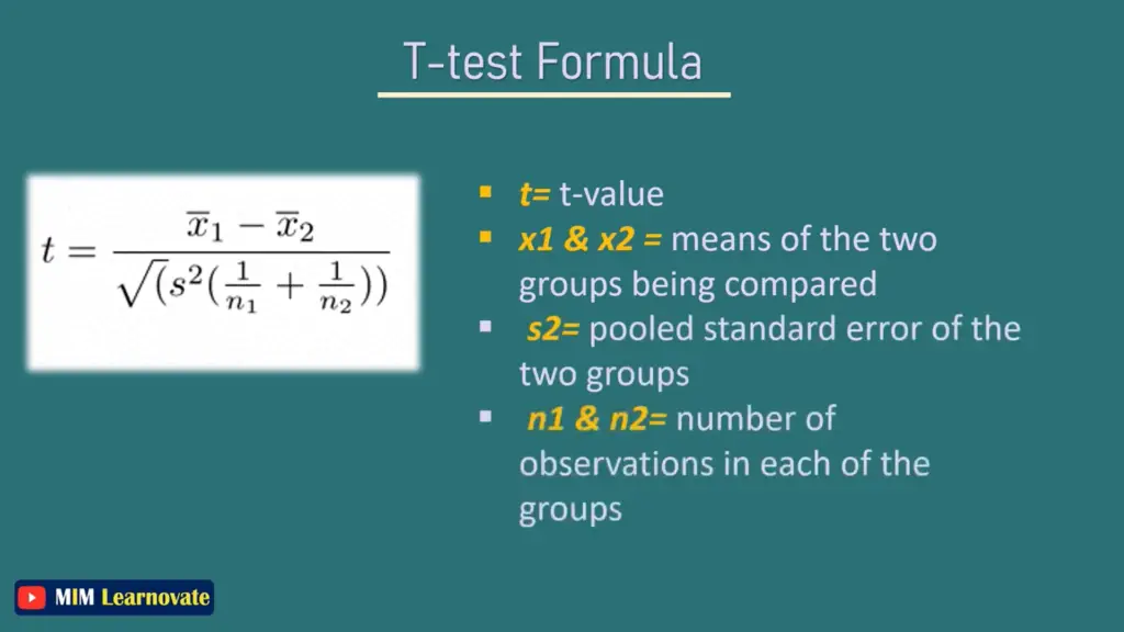 Formula of a T-test