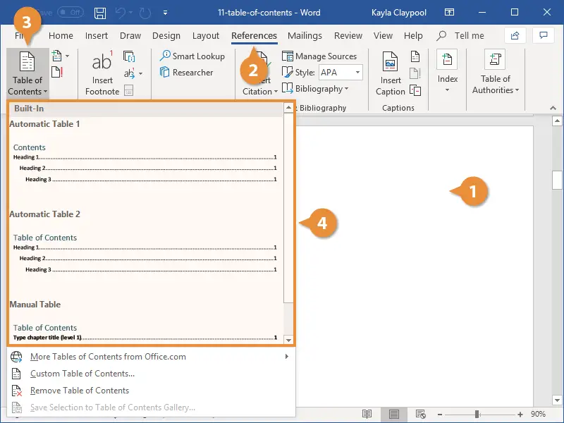 Creating a Table of Contents in Microsoft Word