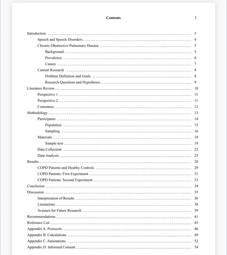 Example: Table of Contents