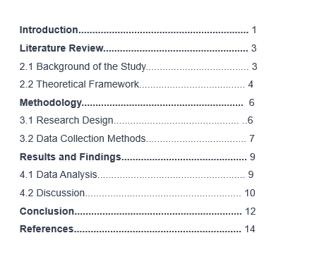 Table of Contents: Sample for a Short Dissertation